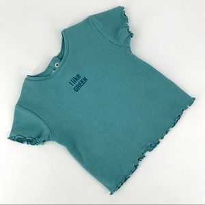Zara NWT Infants' Green Ribbed Ruffle Edged 'I like GREEN' T-Shirt, 3 - 6 Months